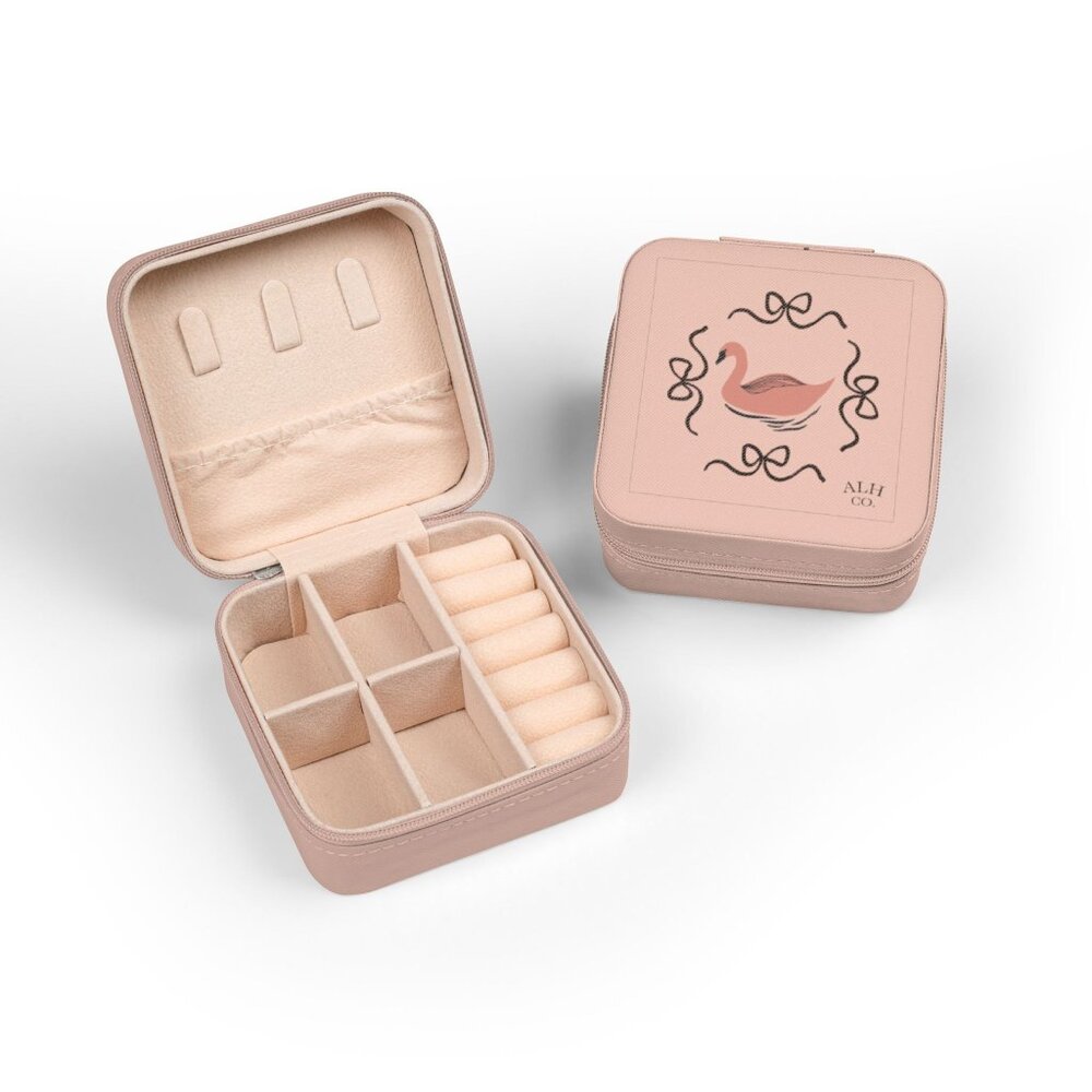 Pink Swan Jewelry Travel Box